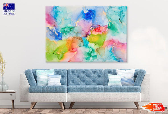 Pink Blue & Green Gold Abstract Design Print 100% Australian Made Stretched Canvas Ready to Hang - 1169