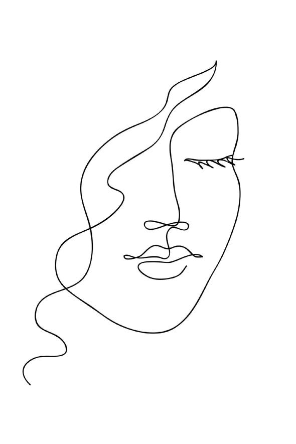 Woman Face B&W Line Art Print 100% Australian Made Stretched Canvas Ready to Hang - 1849