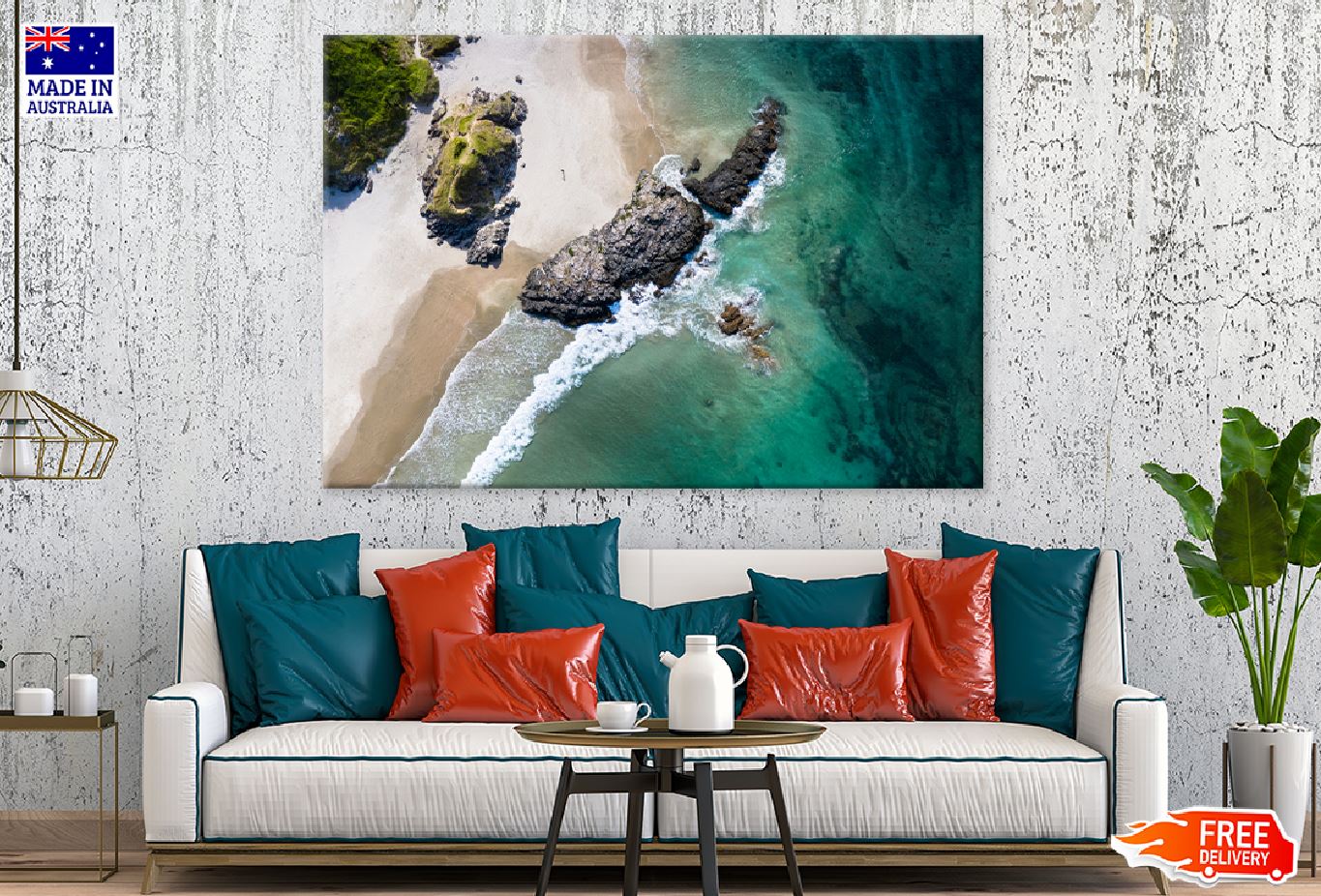 Sea Rocks Aerial View Photograph Print 100% Australian Made Stretched Canvas Ready to Hang - 1417