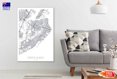 Staten Island New York City Detailed Map Print 100% Australian Made Stretched Canvas Ready to Hang - 2349