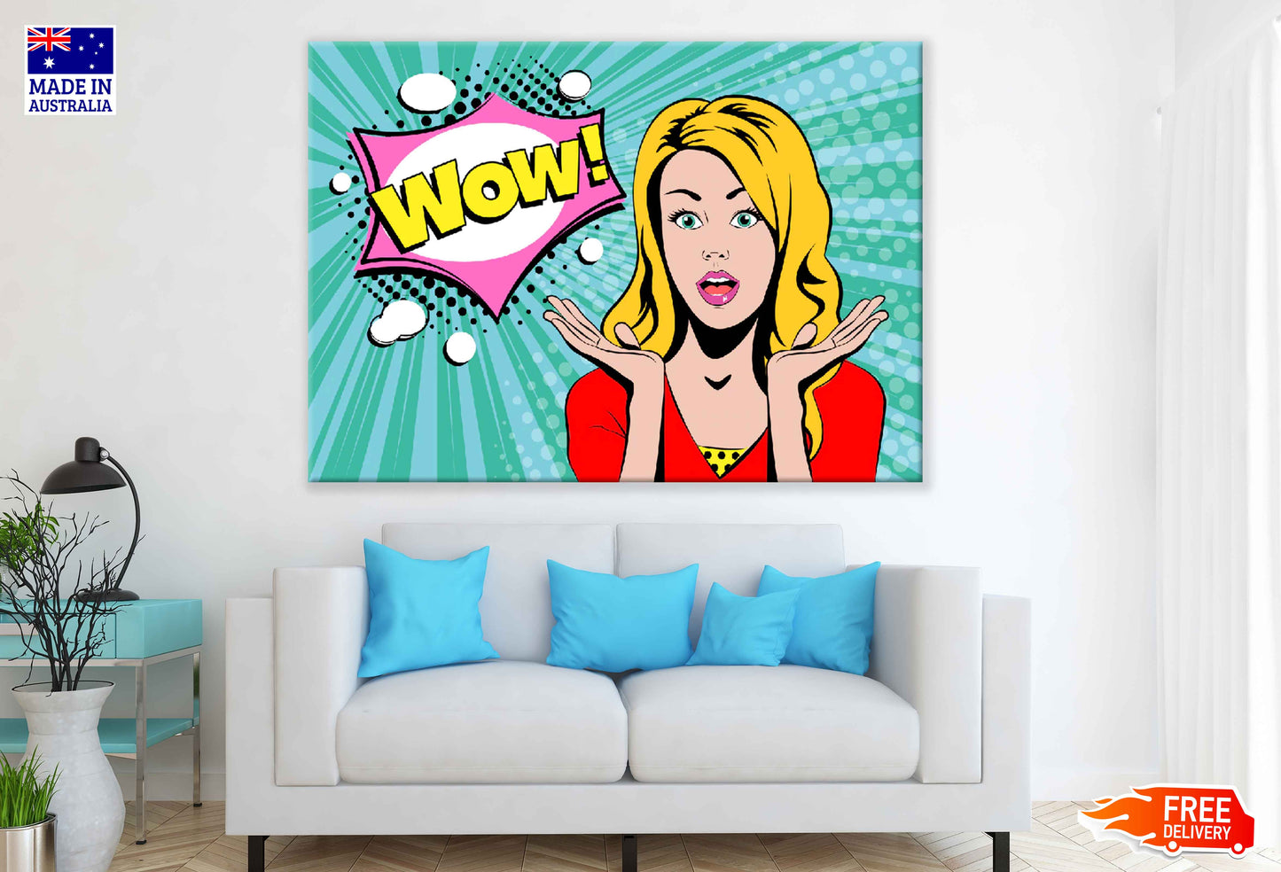 WOW Quote & Surprised Girl Illustration Pop Arts & Comic Poster Print 100% Australian Made Stretched Canvas Ready to Hang - 2150