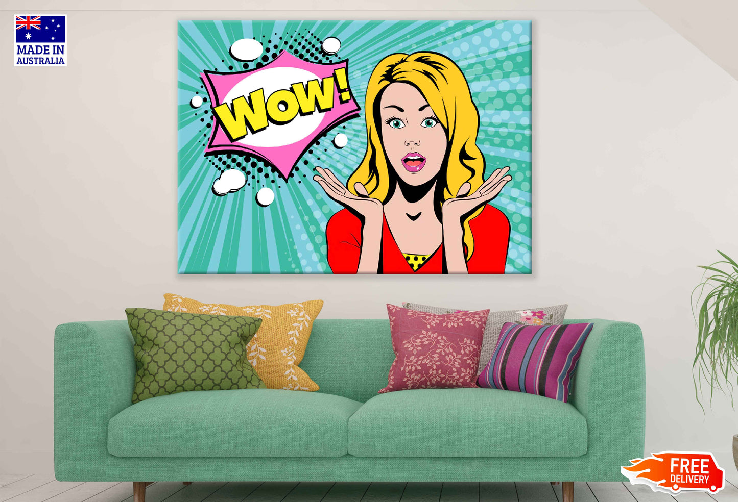 WOW Quote & Surprised Girl Illustration Pop Arts & Comic Poster Print 100% Australian Made Stretched Canvas Ready to Hang - 2150