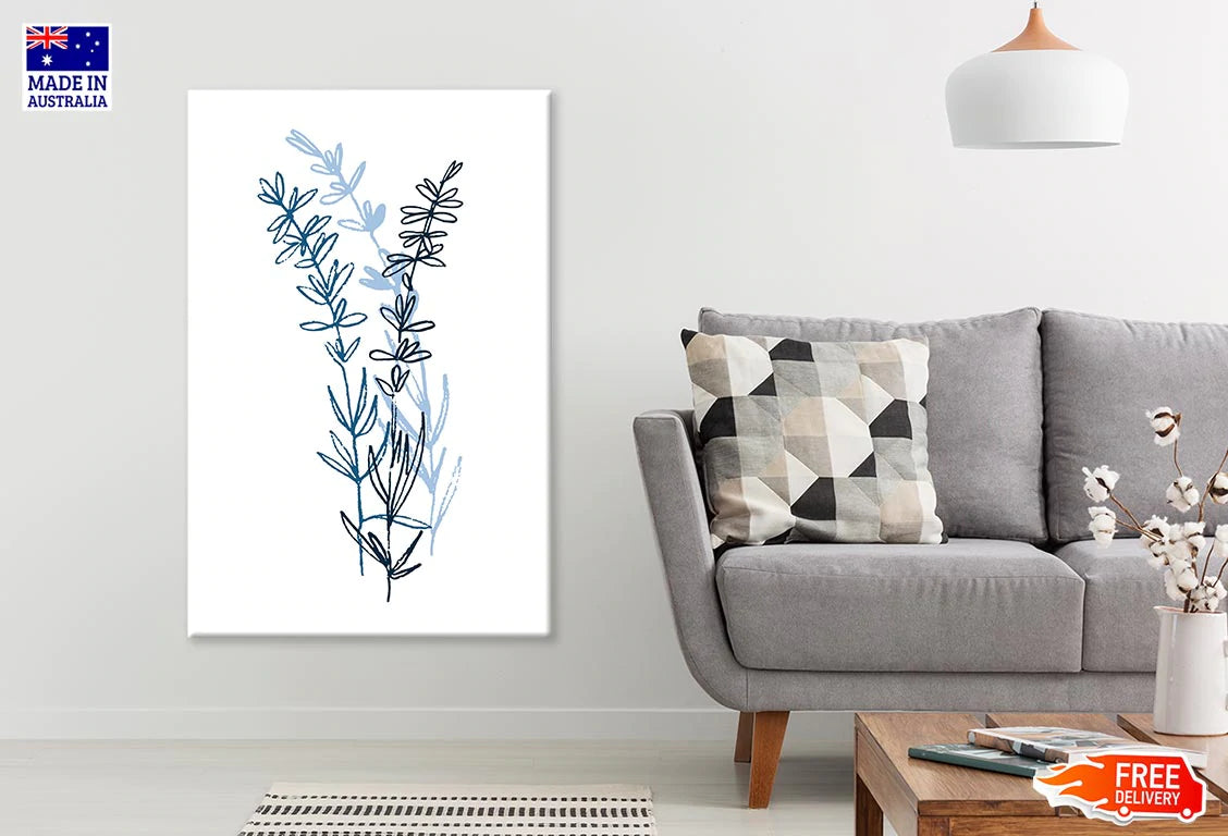 Green & Blue Plants Line Art Print 100% Australian Made Stretched Canvas Ready to Hang - 1850