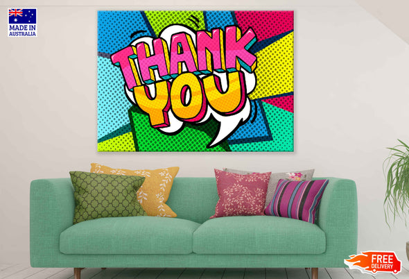 Colorful Thank You Quote Vector Design Pop Arts & Comic Poster Print 100% Australian Made Stretched Canvas Ready to Hang - 2151