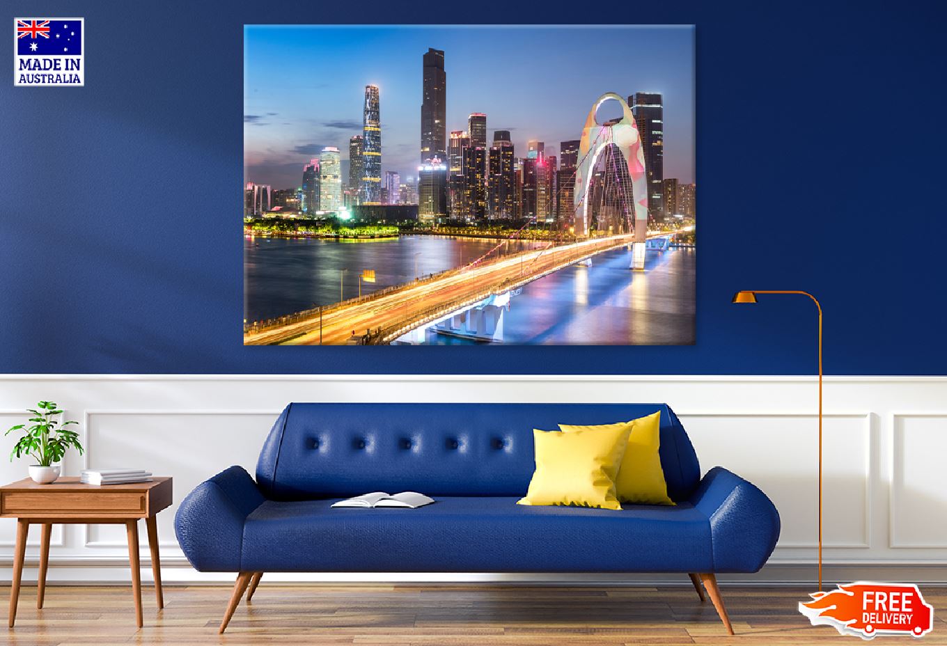 Guangzhou City Bridge Night View Print 100% Australian Made Stretched Canvas Ready to Hang - 1519