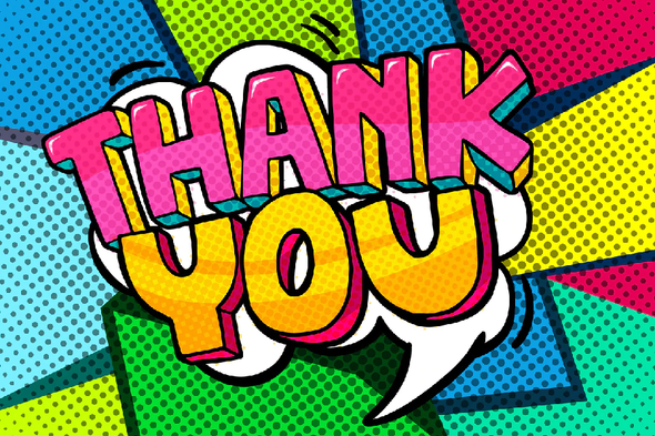 Colorful Thank You Quote Vector Design Pop Arts & Comic Poster Print 100% Australian Made Stretched Canvas Ready to Hang - 2151