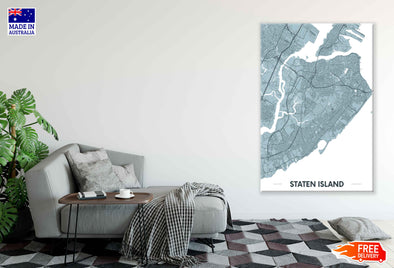 Staten Island New York City Color Detailed Map Print 100% Australian Made Stretched Canvas Ready to Hang - 2350