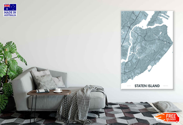 Staten Island New York City Color Detailed Map Print 100% Australian Made Stretched Canvas Ready to Hang - 2350