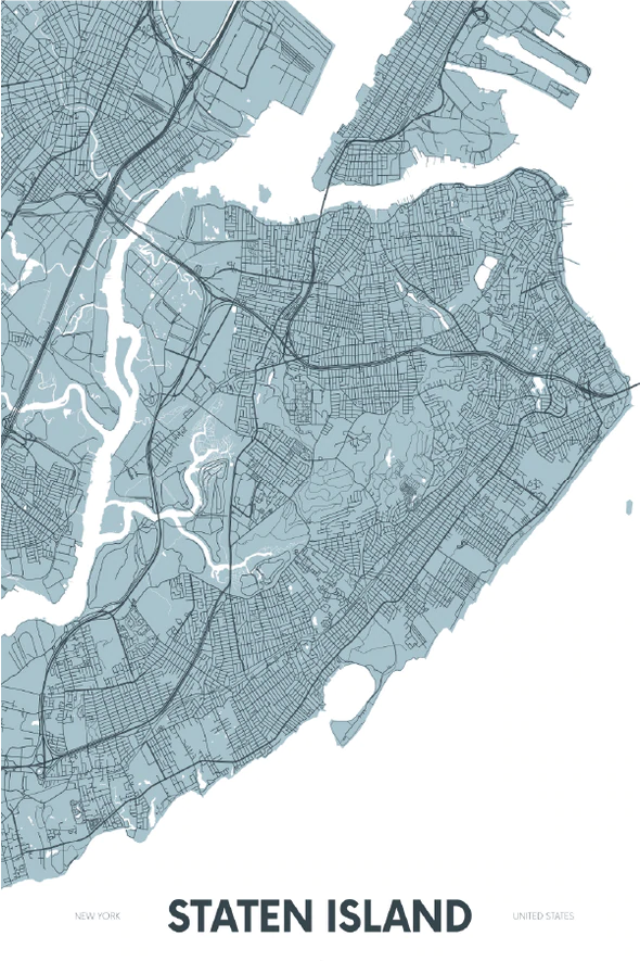 Staten Island New York City Color Detailed Map Print 100% Australian Made Stretched Canvas Ready to Hang - 2350