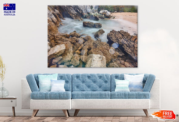 Sand & Rocky Beach View Asturias Print 100% Australian Made Stretched Canvas Ready to Hang - 1070