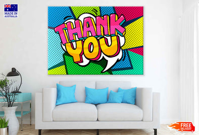 Colorful Thank You Quote Vector Design Pop Arts & Comic Poster Print 100% Australian Made Stretched Canvas Ready to Hang - 2151