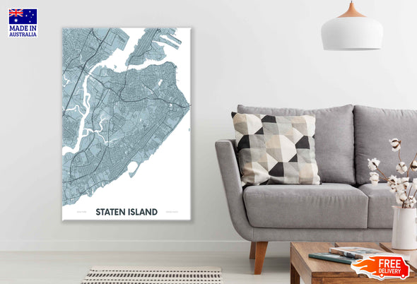 Staten Island New York City Color Detailed Map Print 100% Australian Made Stretched Canvas Ready to Hang - 2350