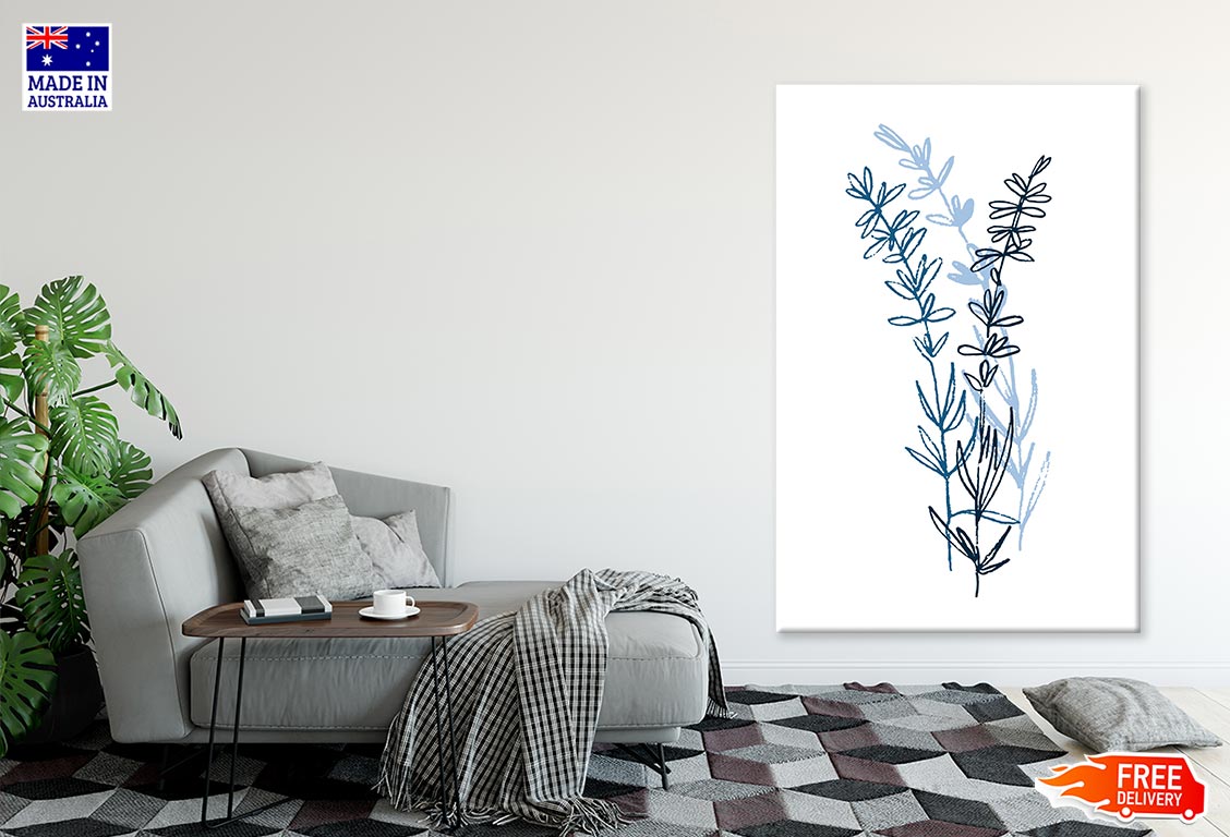 Green & Blue Plants Line Art Print 100% Australian Made Stretched Canvas Ready to Hang - 1850