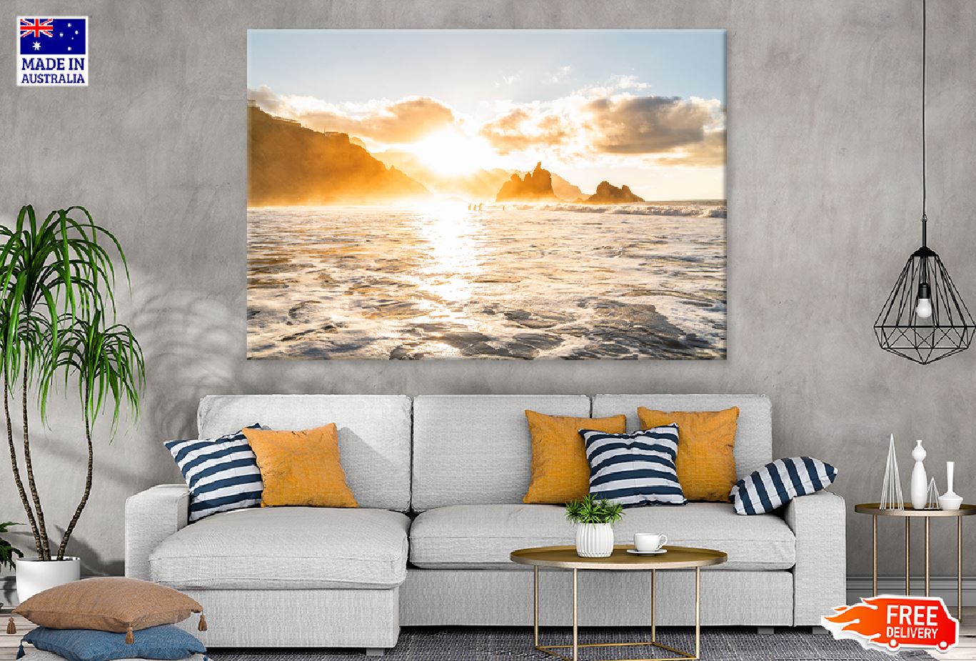 Rocky Coastline Canary Island Print 100% Australian Made Stretched Canvas Ready to Hang - 1071