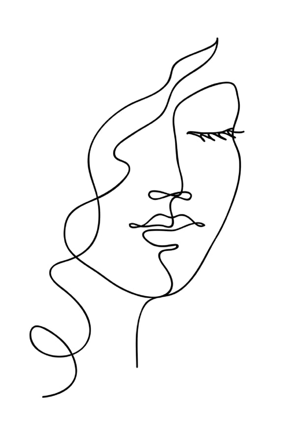 Woman Face B&W Line Art Print 100% Australian Made Stretched Canvas Ready to Hang - 1851