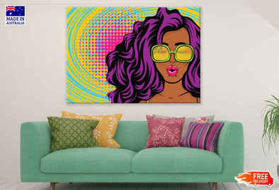 Girl with Sunglasses Illustration Pop Arts & Comic Poster Print 100% Australian Made Stretched Canvas Ready to Hang - 2152