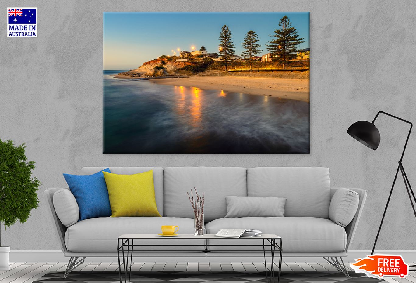 Port Noarlunga Beach Sunset View Print 100% Australian Made Stretched Canvas Ready to Hang - 1419