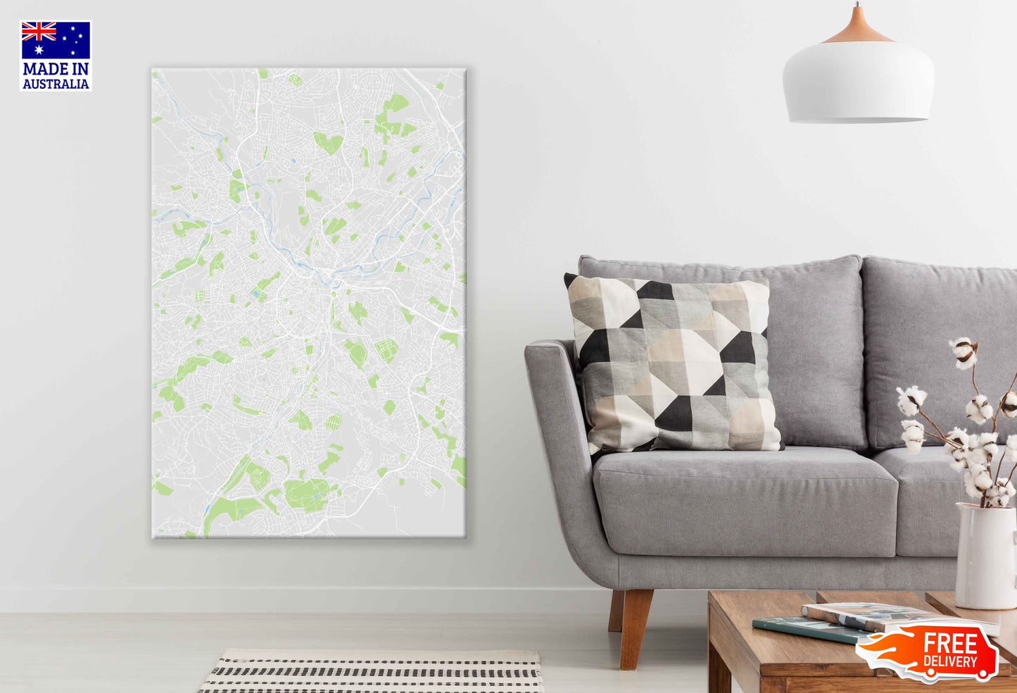 Sheffield City, Color Detailed Map Print 100% Australian Made Stretched Canvas Ready to Hang - 2351