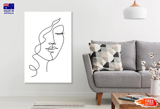 Woman Face B&W Line Art Print 100% Australian Made Stretched Canvas Ready to Hang - 1851