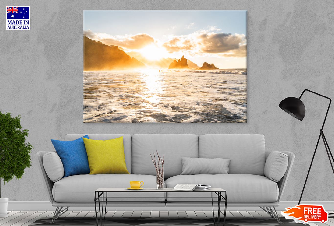 Rocky Coastline Canary Island Print 100% Australian Made Stretched Canvas Ready to Hang - 1071