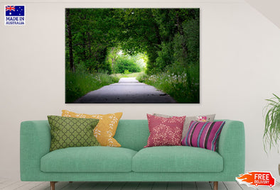 Green Trees Covered Road View Print 100% Australian Made Stretched Canvas Ready to Hang - 1008