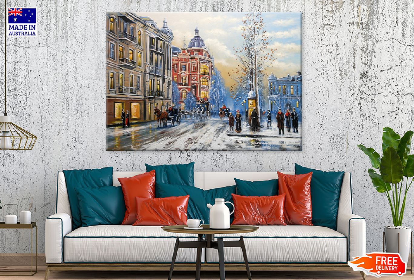 Old City Street Watercolor Art Print 100% Australian Made Stretched Canvas Ready to Hang - 1457