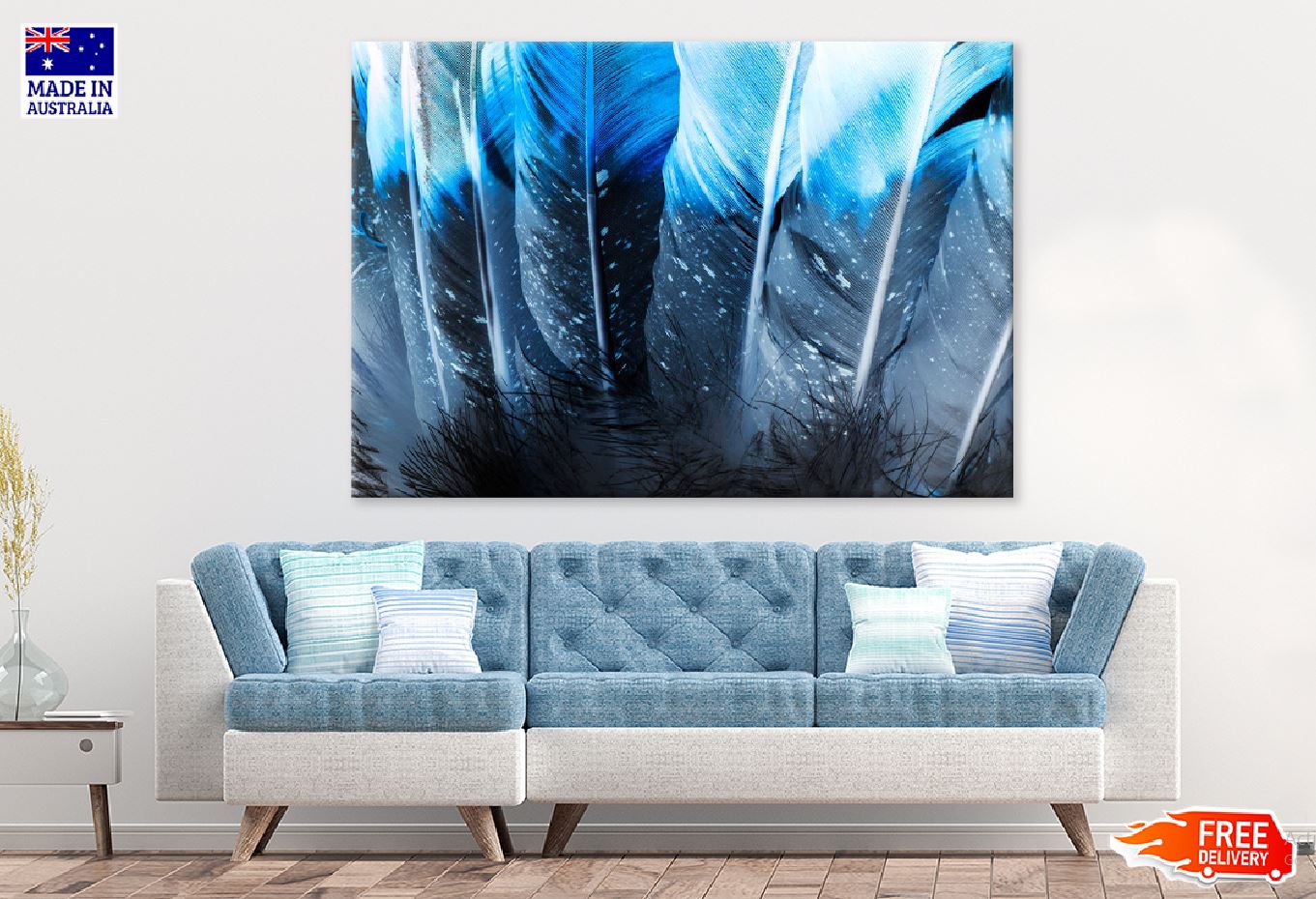 Black & Blue Feather Digital Art  Print 100% Australian Made Stretched Canvas Ready to Hang - 1889