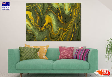 Dark Green Gold Abstract Acrylic Print 100% Australian Made Stretched Canvas Ready to Hang - 1108