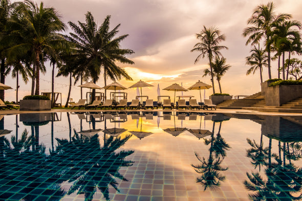 Palm Trees on Resort Sunset View Print 100% Australian Made Stretched Canvas Ready to Hang - 1686