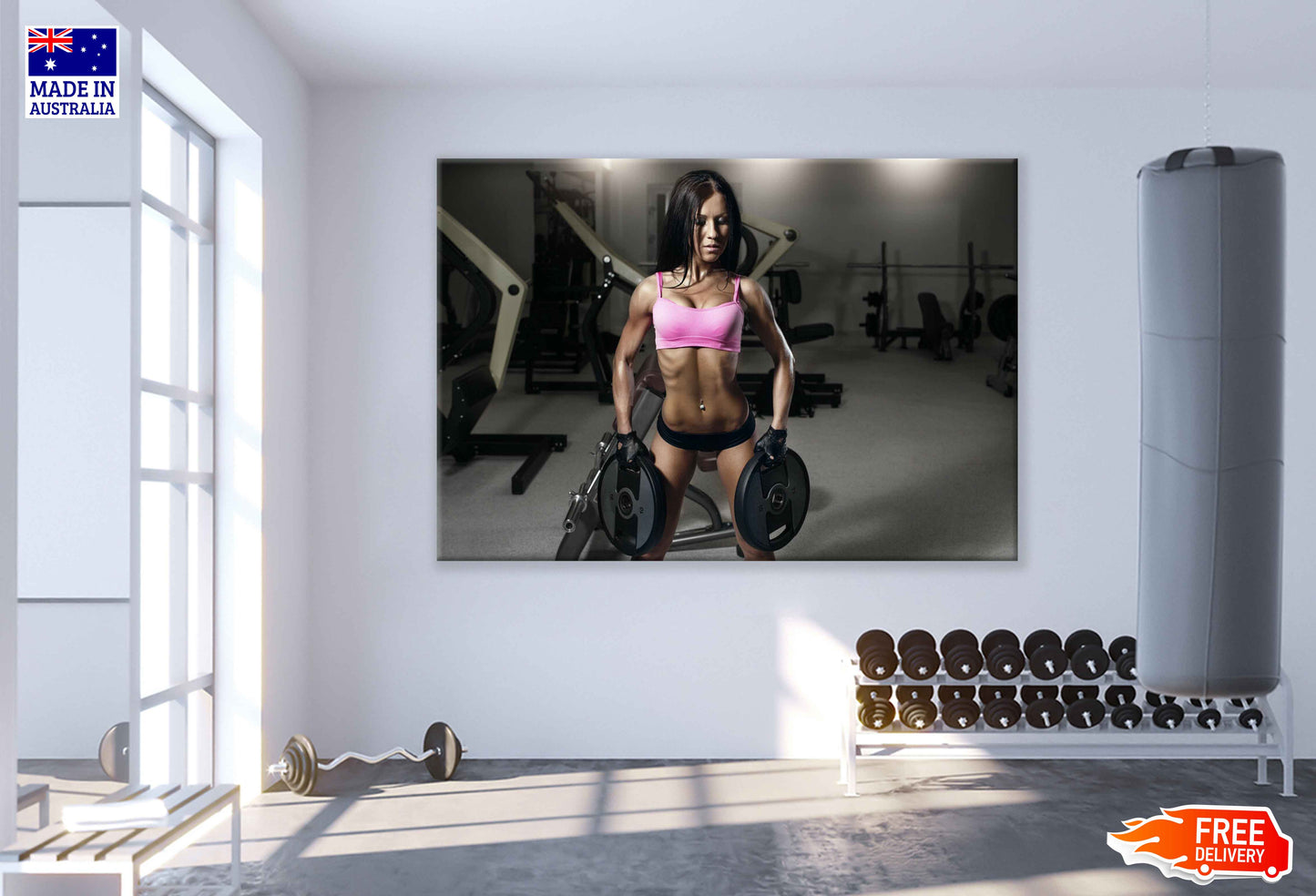 Girl Workout in Gym Print 100% Australian Made Stretched Canvas Ready to Hang - 2189