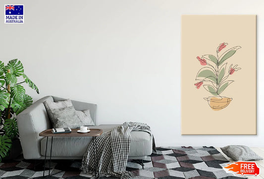 Red Flower Plant Line Art Design Print 100% Australian Made Stretched Canvas Ready to Hang - 1789