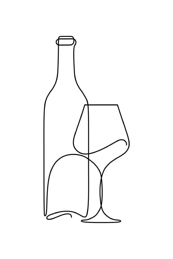 Wine Bottle & Glass Line Art Print 100% Australian Made Stretched Canvas Ready to Hang - 1852