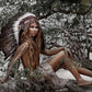Warrior Girl With Feather Headdress Sitting on Tree Print 100% Australian Made Stretched Canvas Ready to Hang - 1953