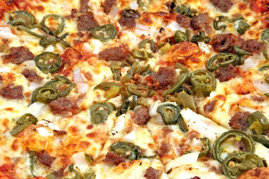 Jalapeno and Beef Pizza Closeup Photograph Print 100% Australian Made Stretched Canvas Ready to Hang - 2053