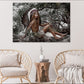 Warrior Girl With Feather Headdress Sitting on Tree Print 100% Australian Made Stretched Canvas Ready to Hang - 1953
