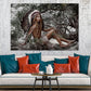 Warrior Girl With Feather Headdress Sitting on Tree Print 100% Australian Made Stretched Canvas Ready to Hang - 1953