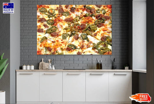 Jalapeno and Beef Pizza Closeup Photograph Print 100% Australian Made Stretched Canvas Ready to Hang - 2053