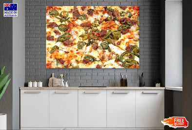 Jalapeno and Beef Pizza Closeup Photograph Print 100% Australian Made Stretched Canvas Ready to Hang - 2053