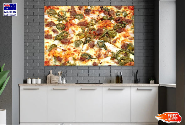 Jalapeno and Beef Pizza Closeup Photograph Print 100% Australian Made Stretched Canvas Ready to Hang - 2053