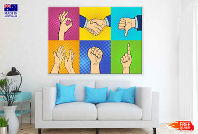 Hand Signs Illustration Pop Arts & Comic Poster Print 100% Australian Made Stretched Canvas Ready to Hang - 2154