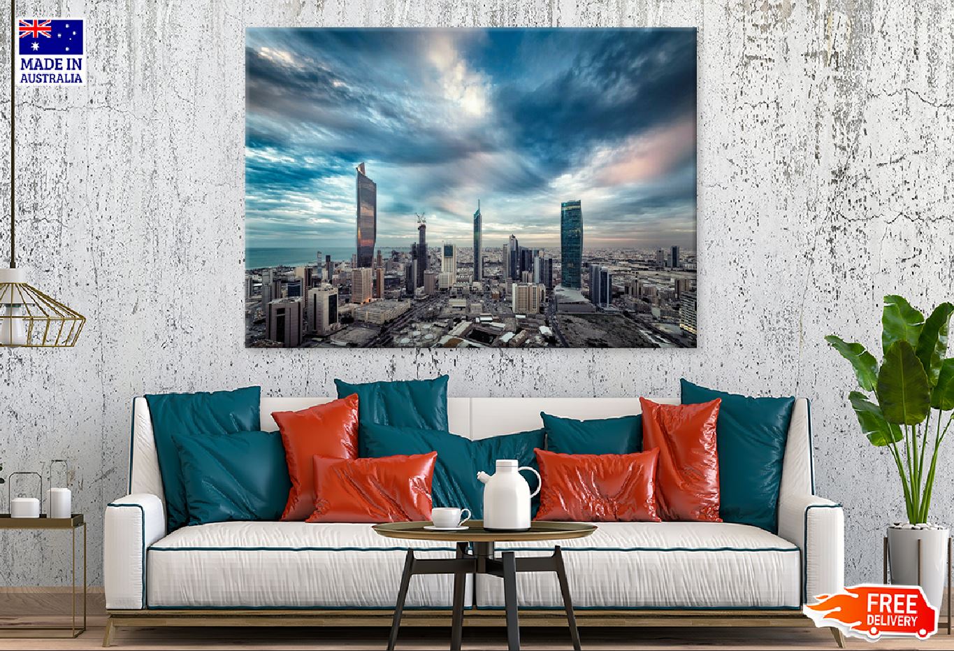 Kuwait City Dark Sky Clouds View Print 100% Australian Made Stretched Canvas Ready to Hang - 1522