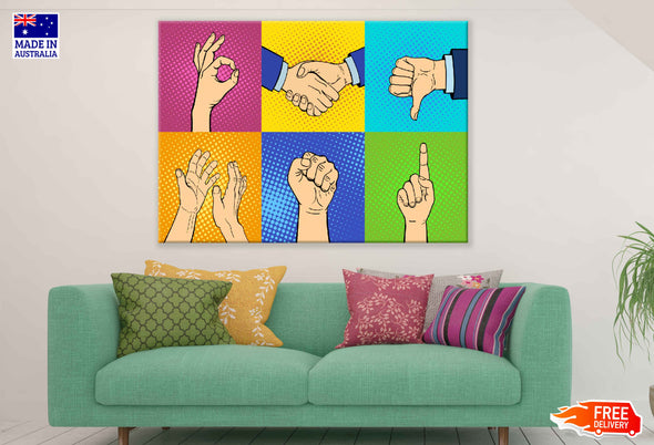 Hand Signs Illustration Pop Arts & Comic Poster Print 100% Australian Made Stretched Canvas Ready to Hang - 2154