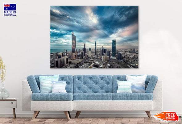 Kuwait City Dark Sky Clouds View Print 100% Australian Made Stretched Canvas Ready to Hang - 1522