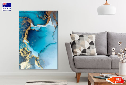 Blue & Gold Splash Abstract Art Design Print 100% Australian Made Stretched Canvas Ready to Hang - 1173