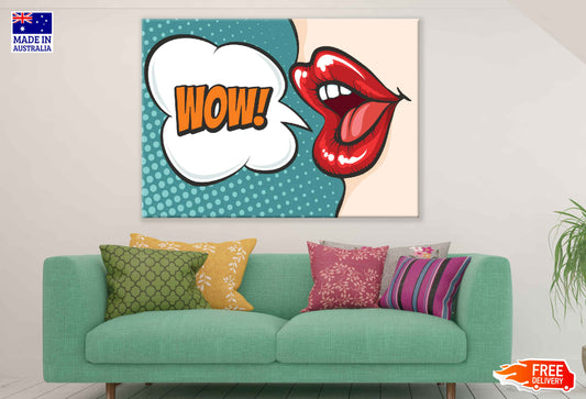 WOW Quote & Girl Mouth Vector Pop Arts & Comic Poster Print 100% Australian Made Stretched Canvas Ready to Hang - 2155