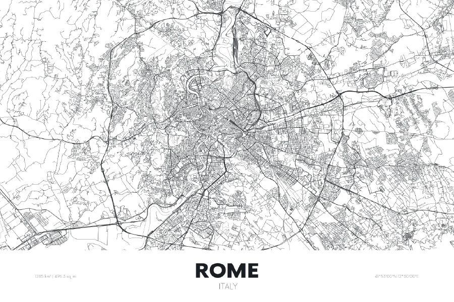 Rome City Italy, Travel Detailed Map Print 100% Australian Made Stretched Canvas Ready to Hang - 2354