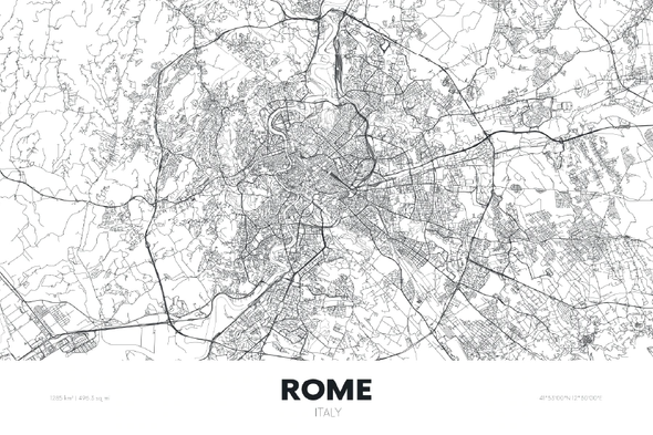 Rome City Italy, Travel Detailed Map Print 100% Australian Made Stretched Canvas Ready to Hang - 2354