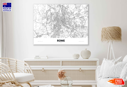 Rome City Italy, Travel Detailed Map Print 100% Australian Made Stretched Canvas Ready to Hang - 2354