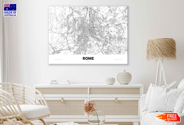 Rome City Italy, Travel Detailed Map Print 100% Australian Made Stretched Canvas Ready to Hang - 2354