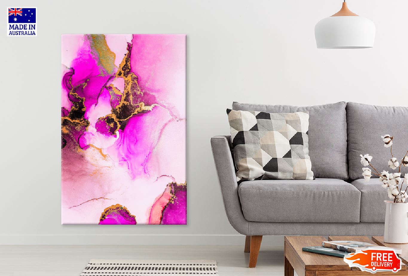 Pink & Gold Fluid Abstract Design Print 100% Australian Made Stretched Canvas Ready to Hang - 1174